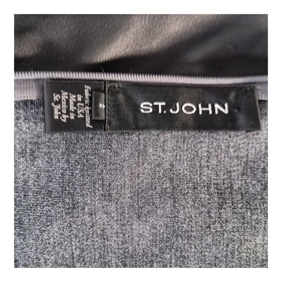 St. John Dress Wool Leather Bodycon Knee-Length Sleeveless Black/Grey Women's 2 - Picture 3 of 5